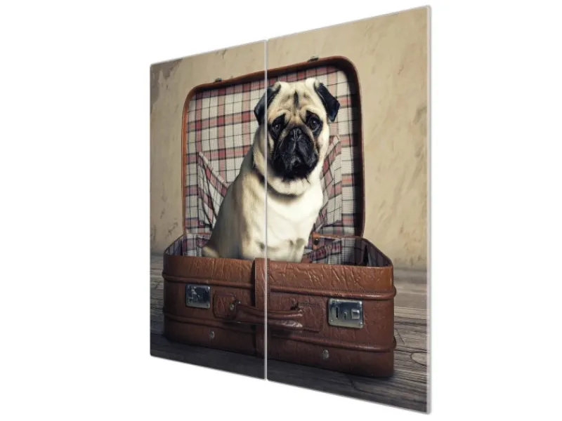 Online Banjado Herdabdeckplatte Glas 2 Teilig Je 30x52CM Schneidebrett Herdabdeckung Mit Motiv Mops Im Koffer
