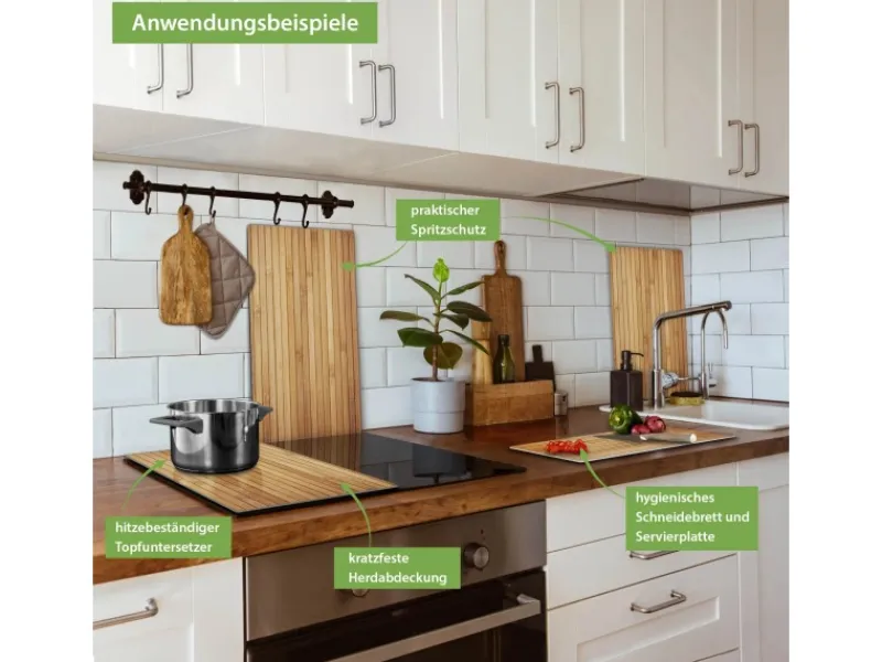 Outlet Banjado Herdabdeckplatte Glas 2 Teilig Je 30x52CM Schneidebrett Herdabdeckung Mit Motiv Bambusholz