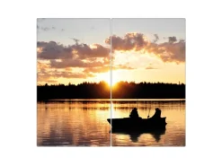 Banjado Schneidebretter|Herdabdeckungen<Herdabdeckplatte Glas 2 Teilig Je 30x52CM Schneidebrett Herdabdeckung Mit Motiv Angler