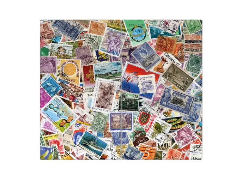 Banjado Herdabdeckplatte Glas 2 Teilig Je 30x52CM Schneidebrett Herdabdeckung Mit Motiv Briefmarken< Schneidebretter|Herde