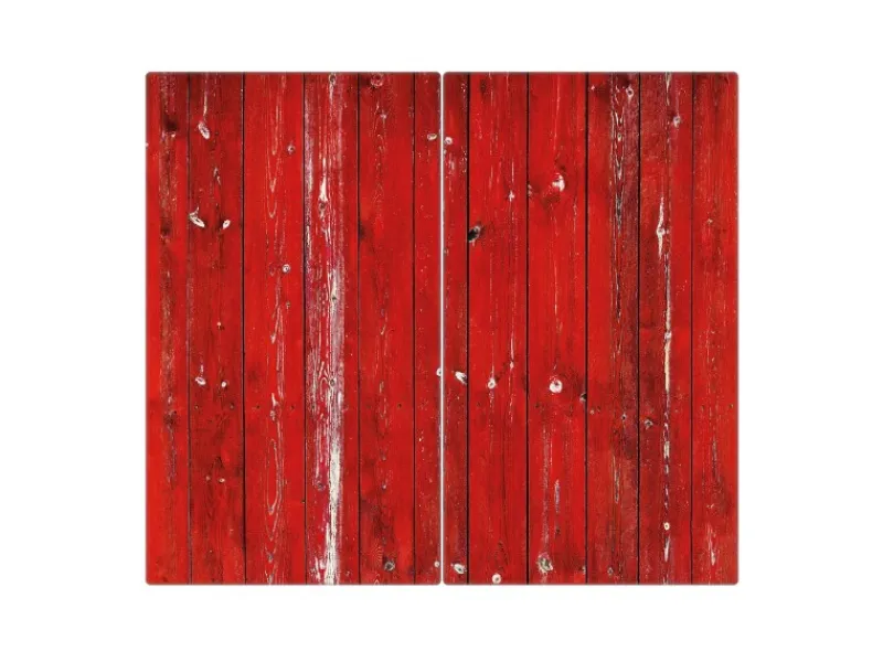 Banjado Schneidebretter|Herdabdeckungen<Herdabdeckplatte Glas 2 Teilig Je 30x52CM Schneidebrett Herdabdeckung Mit Motiv Rote Holzlatten