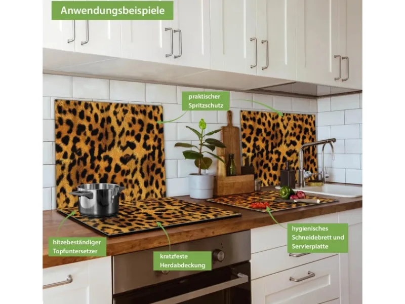 Banjado Herdabdeckplatte Glas 1 Teilig 60x52CM Schneidebrett Herdabdeckung Mit Motiv Leopard< Schneidebretter|Herdabdeckungen