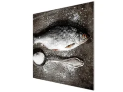 Banjado Schneidebretter|Herdabdeckungen<Herdabdeckplatte Glas 1 Teilig 60x52CM Schneidebrett Herdabdeckung Mit Motiv Fisch Und Salz