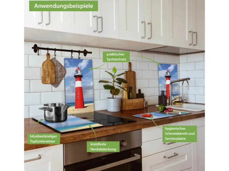 Banjado Herde|Kochfelder<Herdabdeckplatte Glas 2 Teilig Je 30x52CM Schneidebrett Herdabdeckung Mit Motiv Leuchtturm Westkapelle