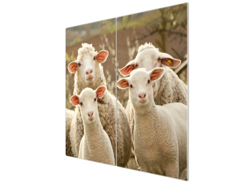 Best Banjado Herdabdeckplatte Glas 2 Teilig Je 30x52CM Schneidebrett Herdabdeckung Mit Motiv Schaffamilie