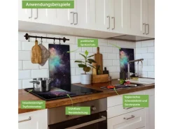 Banjado Herdabdeckplatte Glas 2 Teilig Je 30x52CM Schneidebrett Herdabdeckung Mit Motiv Im Weltall 2< Schneidebretter|Herdabdeckungen