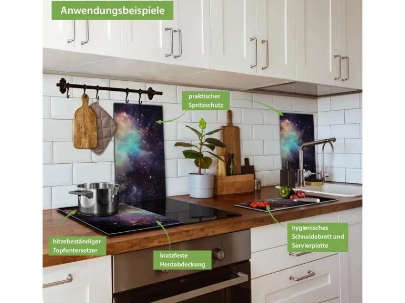 Banjado Herdabdeckplatte Glas 2 Teilig Je 30x52CM Schneidebrett Herdabdeckung Mit Motiv Im Weltall 2< Schneidebretter|Herdabdeckungen