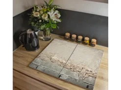 Banjado Schneidebretter|Herdabdeckungen<Herdabdeckplatte Glas 2 Teilig Je 30x52CM Schneidebrett Herdabdeckung Mit Motiv Baulücke