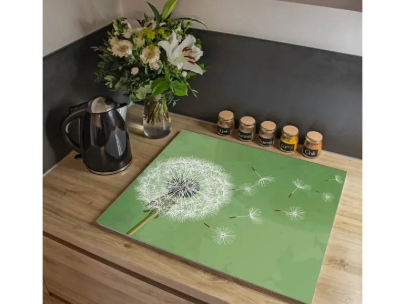 Banjado Herdabdeckplatte Glas 1 Teilig 60x52CM Schneidebrett Herdabdeckung Mit Motiv Pusteblume 3