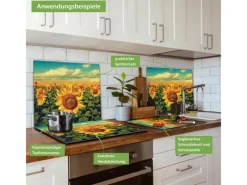 Hot Banjado Herdabdeckplatte Glas 1 Teilig 60x52CM Schneidebrett Herdabdeckung Mit Motiv Sonnenblumen