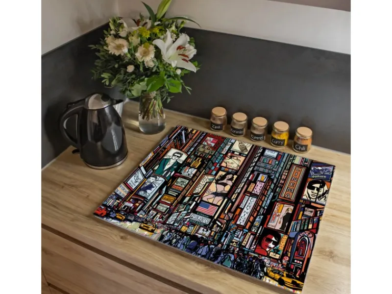 Online Banjado Herdabdeckplatte Glas 1 Teilig 60x52CM Schneidebrett Herdabdeckung Mit Motiv New York Show