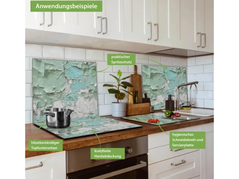 Banjado Herdabdeckplatte Glas 1 Teilig 60x52CM Schneidebrett Herdabdeckung Mit Motiv Patina Mint< Herde|Kochfelder