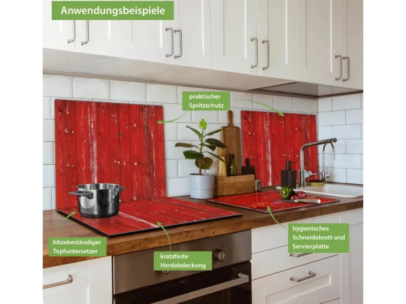 Banjado Herdabdeckplatte Glas 1 Teilig 60x52CM Schneidebrett Herdabdeckung Mit Motiv Rote Holzlatten< Herde|Kochfelder