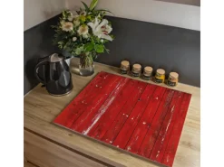 Banjado Herdabdeckplatte Glas 1 Teilig 60x52CM Schneidebrett Herdabdeckung Mit Motiv Rote Holzlatten< Herde|Kochfelder