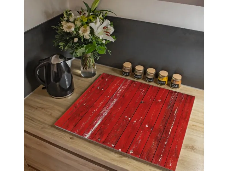 Banjado Herdabdeckplatte Glas 1 Teilig 60x52CM Schneidebrett Herdabdeckung Mit Motiv Rote Holzlatten< Herde|Kochfelder