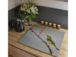 Sale Banjado Herdabdeckplatte Glas 1 Teilig 60x52CM Schneidebrett Herdabdeckung Mit Motiv Herbst Vogel