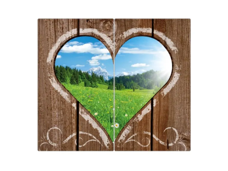 Banjado Herdabdeckplatte Glas 2 Teilig Je 30x52CM Schneidebrett Herdabdeckung Mit Motiv Ausblick Mit Herz< Schneidebretter|Herdabdeckungen