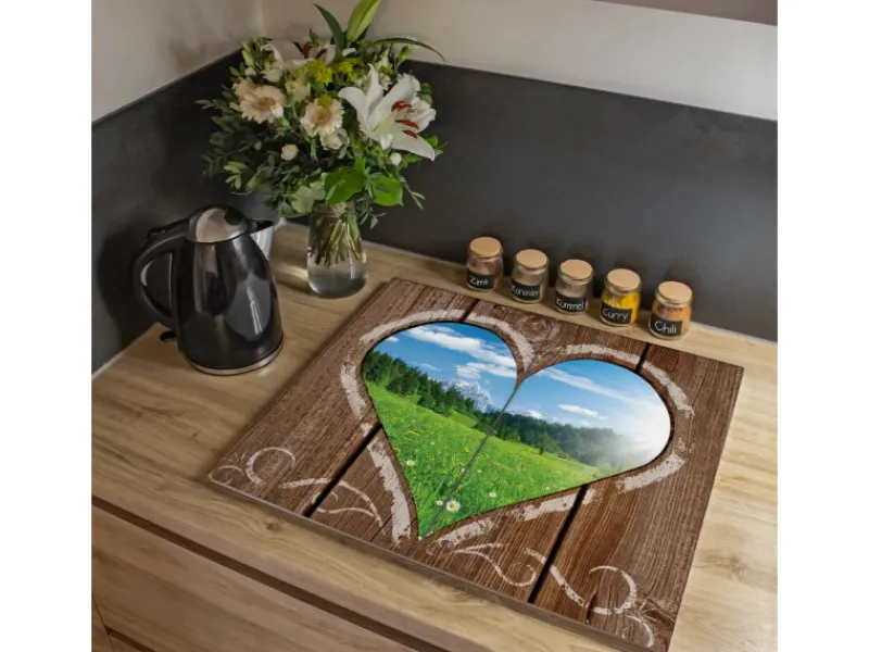 Banjado Herdabdeckplatte Glas 2 Teilig Je 30x52CM Schneidebrett Herdabdeckung Mit Motiv Ausblick Mit Herz< Schneidebretter|Herdabdeckungen