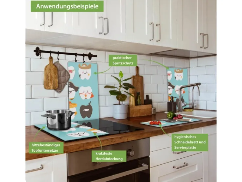 Discount Banjado Herdabdeckplatte Glas 2 Teilig Je 30x52CM Schneidebrett Herdabdeckung Mit Motiv Neun Zähne
