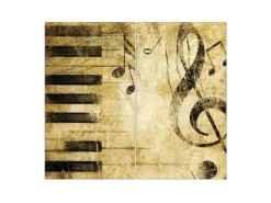 Hot Banjado Herdabdeckplatte Glas 2 Teilig Je 30x52CM Schneidebrett Herdabdeckung Mit Motiv Music