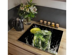 Banjado Herdabdeckungen|Schneidebretter<Herdabdeckplatte Glas 1 Teilig 60x52CM Schneidebrett Herdabdeckung Mit Motiv Brasilianischer Cocktail