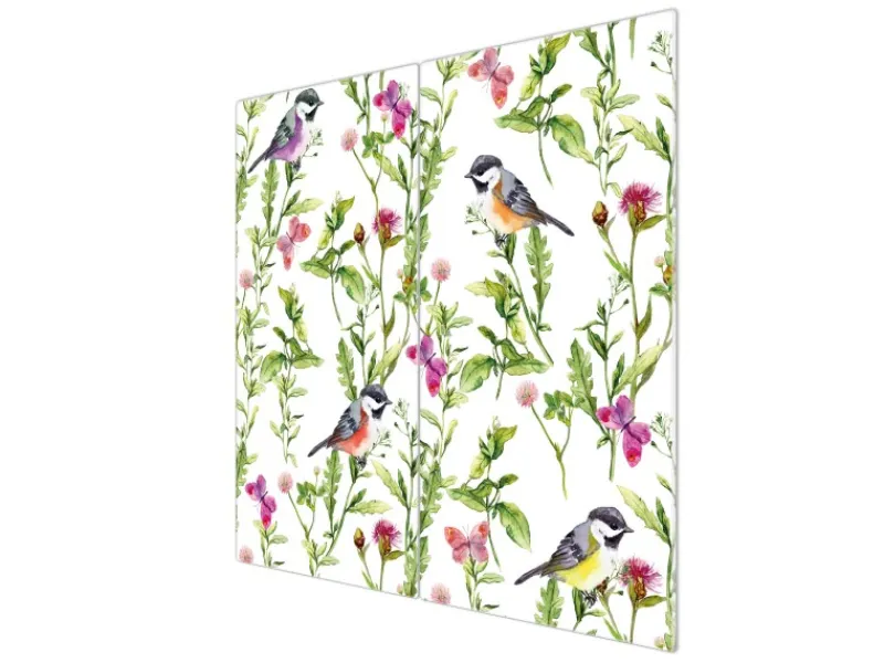 Outlet Banjado Herdabdeckplatte Glas 2 Teilig Je 30x52CM Schneidebrett Herdabdeckung Mit Motiv Meisen Im Klee