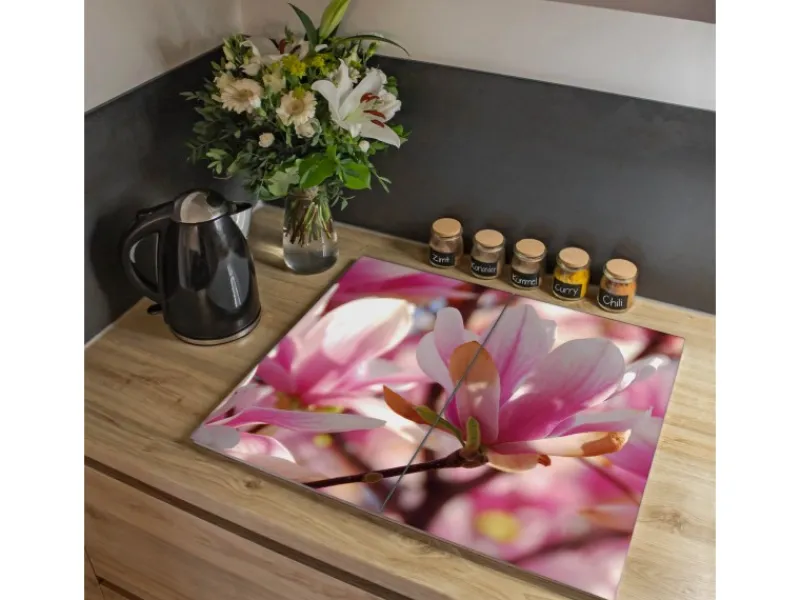 Banjado Herdabdeckplatte Glas 2 Teilig Je 30x52CM Schneidebrett Herdabdeckung Mit Motiv Magnolia< Schneidebretter|Herde