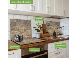 Banjado Herdabdeckplatte Glas 1 Teilig 60x52CM Schneidebrett Herdabdeckung Mit Motiv Steinwand Antik< Herdabdeckungen|Herde