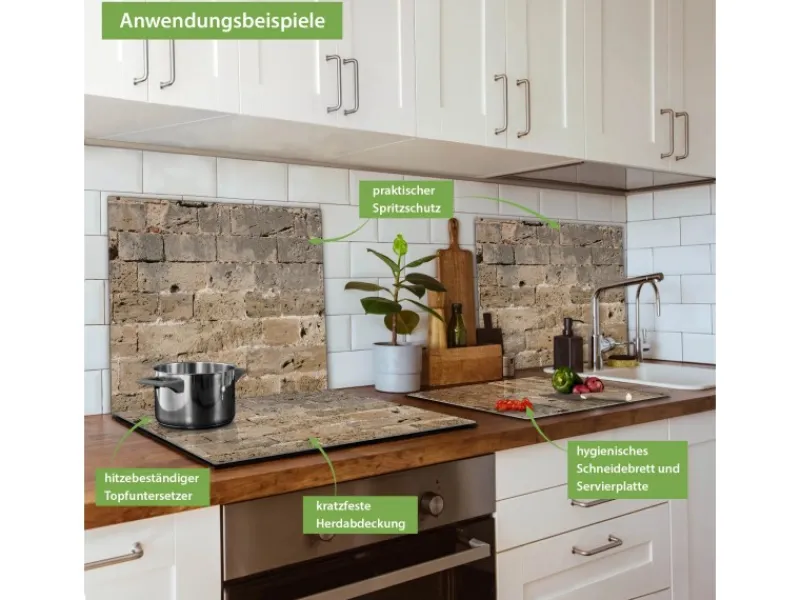 Banjado Herdabdeckplatte Glas 1 Teilig 60x52CM Schneidebrett Herdabdeckung Mit Motiv Steinwand Antik< Herdabdeckungen|Herde