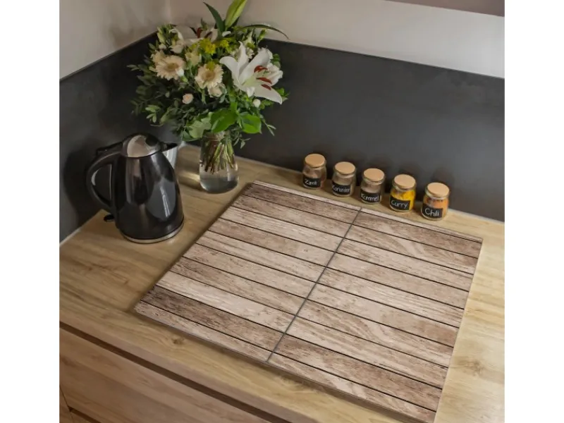 Online Banjado Herdabdeckplatte Glas 2 Teilig Je 30x52CM Schneidebrett Herdabdeckung Mit Motiv Blasse Holzlatten