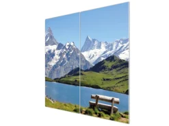 Clearance Banjado Herdabdeckplatte Glas 2 Teilig Je 30x52CM Schneidebrett Herdabdeckung Mit Motiv Alpen