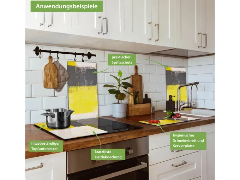 Clearance Banjado Herdabdeckplatte Glas 2 Teilig Je 30x52CM Schneidebrett Herdabdeckung Mit Motiv Abstrakt Gelb
