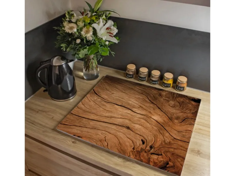 Banjado Herdabdeckplatte Glas 1 Teilig 60x52CM Schneidebrett Herdabdeckung Mit Motiv Trockenes Holz< Herdabdeckungen|Herde