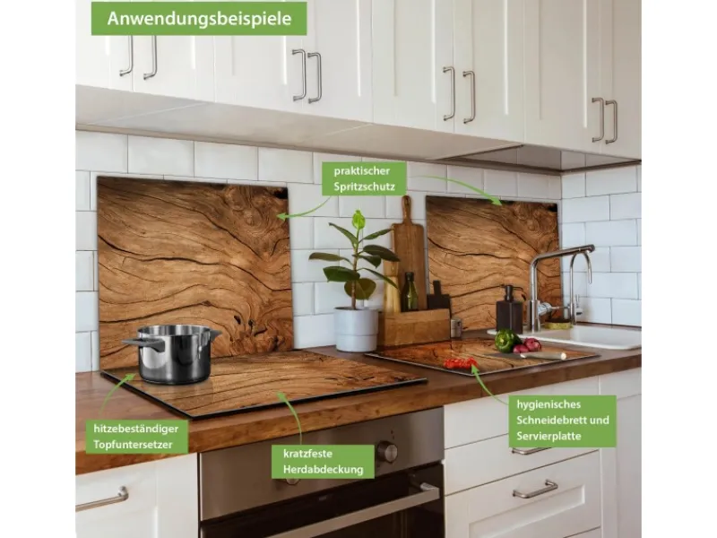 Banjado Herdabdeckplatte Glas 1 Teilig 60x52CM Schneidebrett Herdabdeckung Mit Motiv Trockenes Holz< Herdabdeckungen|Herde