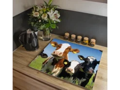 New Banjado Herdabdeckplatte Glas 1 Teilig 60x52CM Schneidebrett Herdabdeckung Mit Motiv Kühe