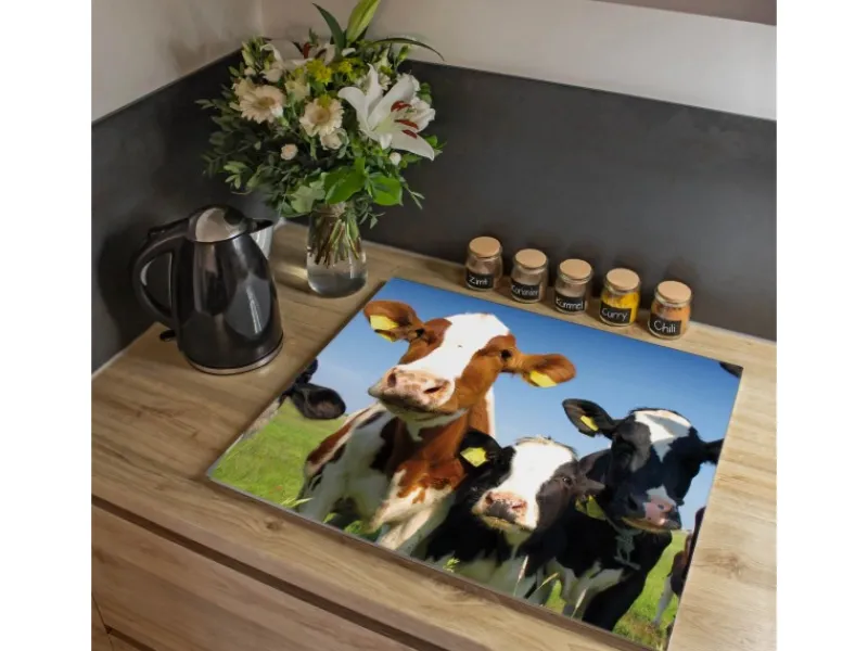 New Banjado Herdabdeckplatte Glas 1 Teilig 60x52CM Schneidebrett Herdabdeckung Mit Motiv Kühe
