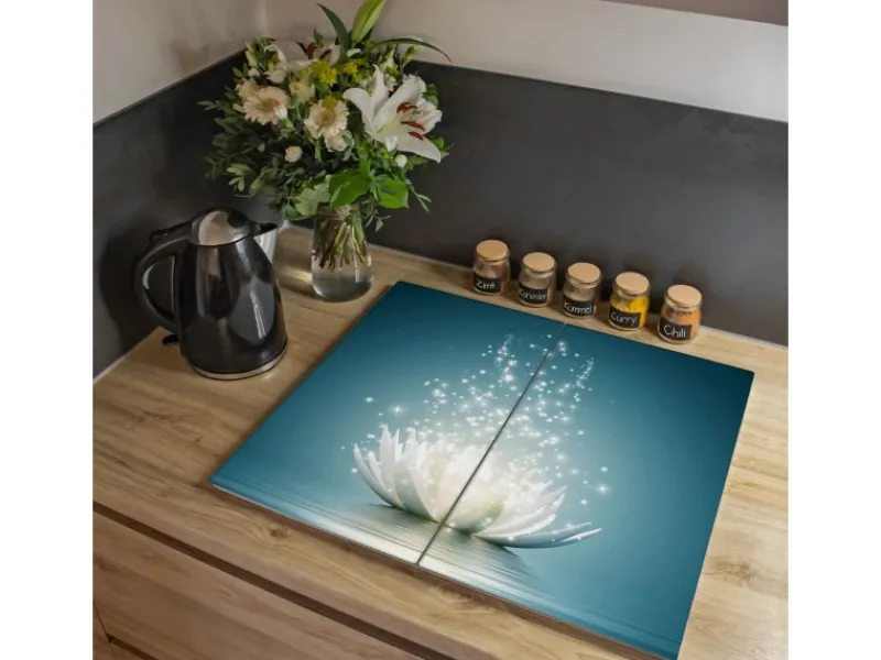 Online Banjado Herdabdeckplatte Glas 2 Teilig Je 30x52CM Schneidebrett Herdabdeckung Mit Motiv Magische Lotusblüte