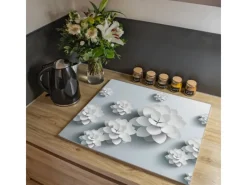 Banjado Herdabdeckungen|Schneidebretter<Herdabdeckplatte Glas 1 Teilig 60x52CM Schneidebrett Herdabdeckung Mit Motiv Papier Lotus