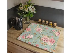 Hot Banjado Herdabdeckplatte Glas 1 Teilig 60x52CM Schneidebrett Herdabdeckung Mit Motiv Altrosa Blume