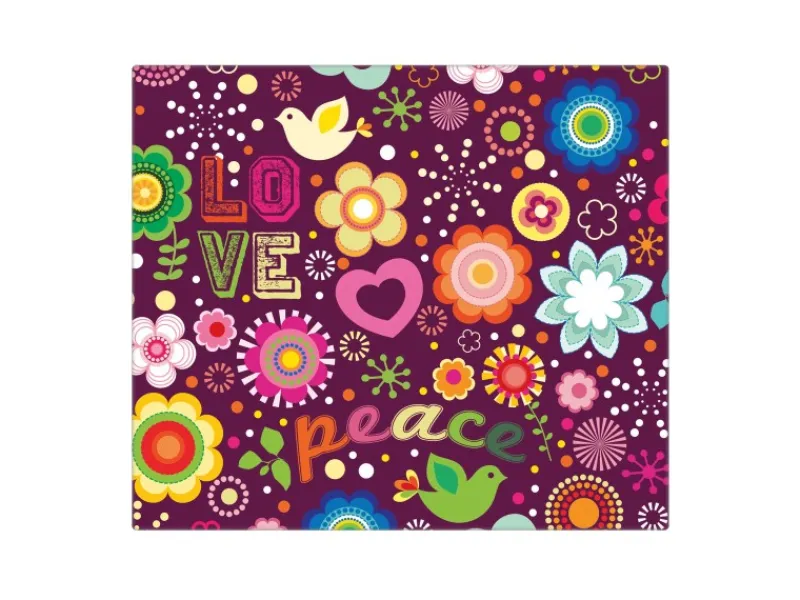 Banjado Herdabdeckplatte Glas 1 Teilig 60x52CM Schneidebrett Herdabdeckung Mit Motiv Love And Peace< Schneidebretter|Herdabdeckungen