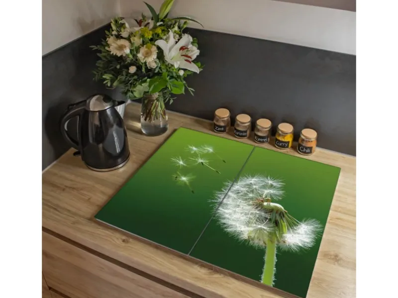 Banjado Herdabdeckplatte Glas 2 Teilig Je 30x52CM Schneidebrett Herdabdeckung Mit Motiv Pusteblume< Schneidebretter|Herdabdeckungen