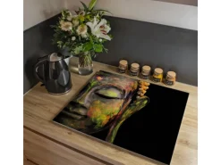 Banjado Herdabdeckplatte Glas 1 Teilig 60x52CM Schneidebrett Herdabdeckung Mit Motiv Bunter Buddha< Schneidebretter|Herdabdeckungen