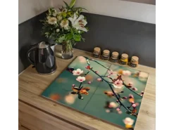 Banjado Schneidebretter|Herdabdeckungen<Herdabdeckplatte Glas 2 Teilig Je 30x52CM Schneidebrett Herdabdeckung Mit Motiv Japankirsche