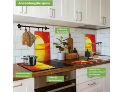Discount Banjado Herdabdeckplatte Glas 2 Teilig Je 30x52CM Schneidebrett Herdabdeckung Mit Motiv Sonnenuntergang