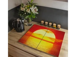 Discount Banjado Herdabdeckplatte Glas 2 Teilig Je 30x52CM Schneidebrett Herdabdeckung Mit Motiv Sonnenuntergang