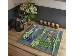 Banjado Schneidebretter|Herdabdeckungen<Herdabdeckplatte Glas 1 Teilig 60x52CM Schneidebrett Herdabdeckung Mit Motiv Acht Kräuter