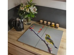 Banjado Herdabdeckungen|Küchenrückwände<Herdabdeckplatte Glas 2 Teilig Je 30x52CM Schneidebrett Herdabdeckung Mit Motiv Herbst Vogel