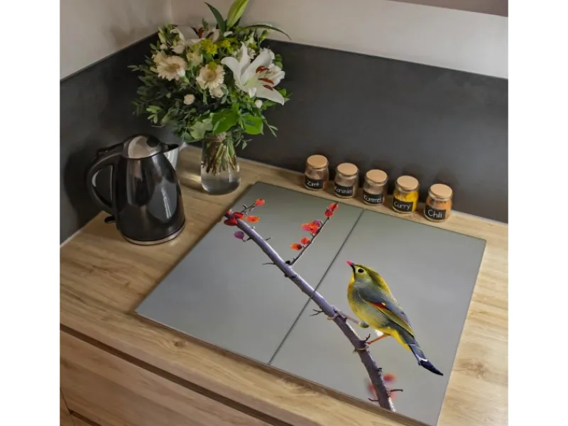Banjado Herdabdeckungen|Küchenrückwände<Herdabdeckplatte Glas 2 Teilig Je 30x52CM Schneidebrett Herdabdeckung Mit Motiv Herbst Vogel