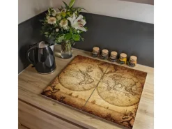 Banjado Schneidebretter|Herdabdeckungen<Herdabdeckplatte Glas 2 Teilig Je 30x52CM Schneidebrett Herdabdeckung Mit Motiv Sieben Weltmeere