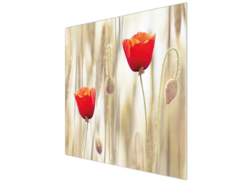 Banjado Schneidebretter|Herdabdeckungen<Herdabdeckplatte Glas 2 Teilig Je 30x52CM Schneidebrett Herdabdeckung Mit Motiv Klatschmohn